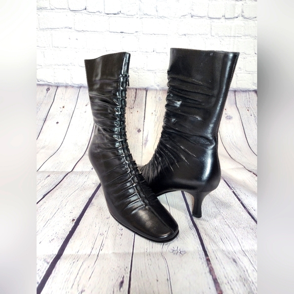 Smalto Black Mid-calf ruched boots, Size 38, Black - Picture 10 of 17